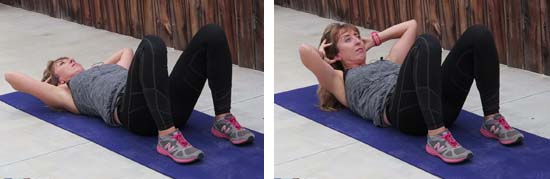 Pilates teacher performing abdominal crunch