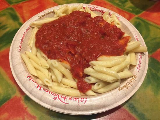 penne pasta with marinara from the Old Port Royale food court.
