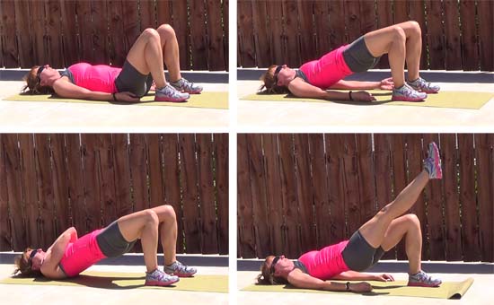 Personal trainer doing glute bridge exercise variations