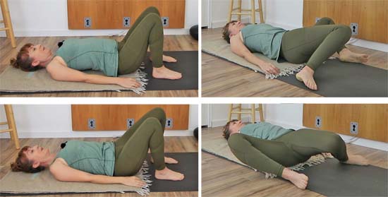 yoga teacher dressed in green on a  yoga mat