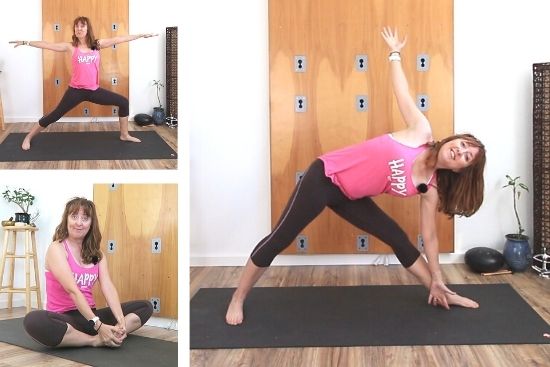 externally rotated yoga poses warrior 2, triangle, butterfly