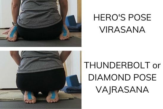 thunderbolt pose feet vs heros pose feet. Virasana vs vajrasana