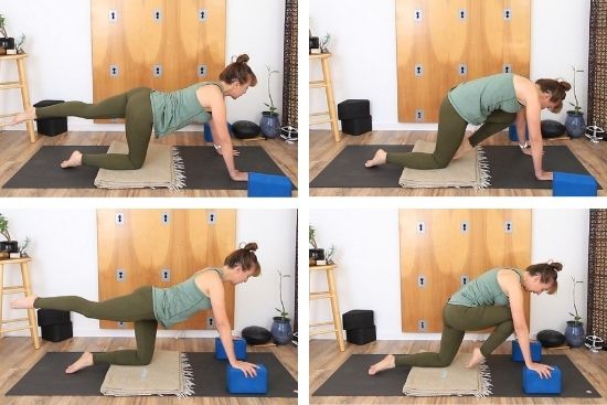 knee to chest on all fours with and without blocks