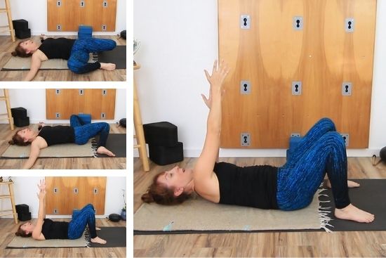 supine warm up exercises, windshield wipers, and shoulder mobility