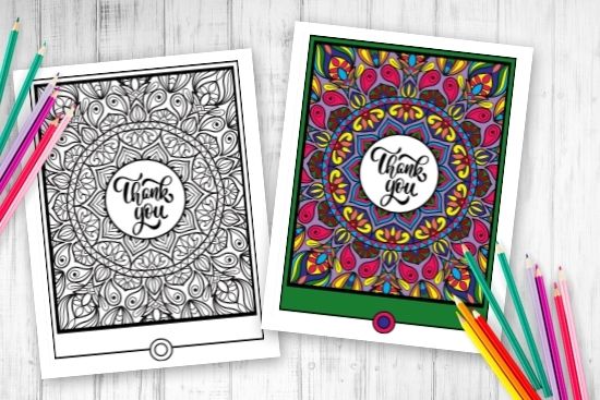 Thank You Coloring pages with colored pencils
