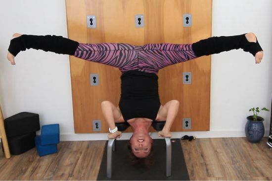 Yoga headstand bench workout straddle exercise