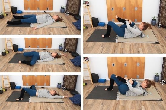 Yoga teacher demonstrating poses on a mat