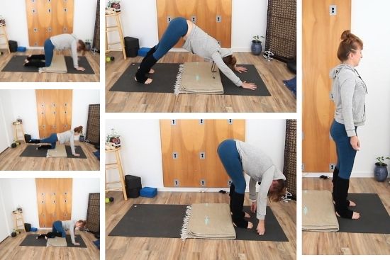 Yoga teacher demonstrating poses on a yoga mat